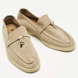 Pre Owned Loro Piana Beige Suede Summer Walk Loafers Size 37.5