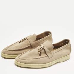 Pre Owned Loro Piana Beige Suede Summer Walk Loafers Size 37.5