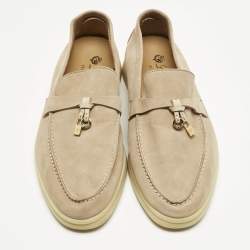 Pre Owned Loro Piana Beige Suede Summer Walk Loafers Size 37.5