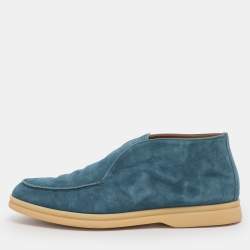 Pre Owned Loro Piana Blue Suede Open Walk Ankle Boots Size 38