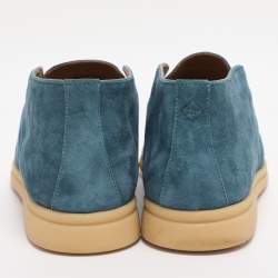 Pre Owned Loro Piana Blue Suede Open Walk Ankle Boots Size 38