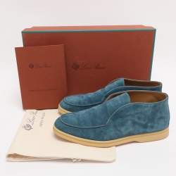 Pre Owned Loro Piana Blue Suede Open Walk Ankle Boots Size 38