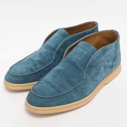 Pre Owned Loro Piana Blue Suede Open Walk Ankle Boots Size 38