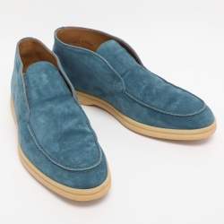 Pre Owned Loro Piana Blue Suede Open Walk Ankle Boots Size 38