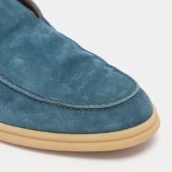 Pre Owned Loro Piana Blue Suede Open Walk Ankle Boots Size 38