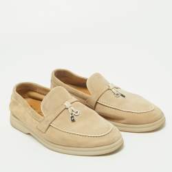 Pre Owned Loro Piana Beige Suede Summer Charms Walk Loafers Size 38