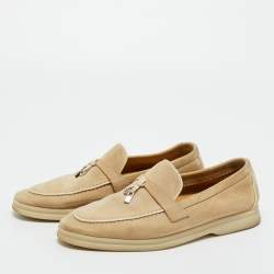 Pre Owned Loro Piana Beige Suede Summer Charms Walk Loafers Size 38