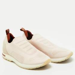 Pre Owned Loro Piana Pink/Grey Fabric and Suede 360 LP Flexy Walk Low Top Sneakers Size 39.5