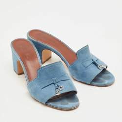 Pre Owned Loro Piana Blue Suede Summer Charms Slide Sandals Size 37.5