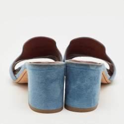 Pre Owned Loro Piana Blue Suede Summer Charms Slide Sandals Size 37.5