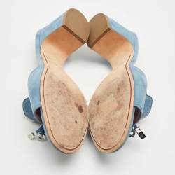 Pre Owned Loro Piana Blue Suede Summer Charms Slide Sandals Size 37.5