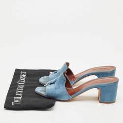 Pre Owned Loro Piana Blue Suede Summer Charms Slide Sandals Size 37.5