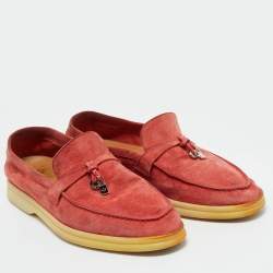 Pre Owned Loro Piana Red Suede Summer Charms Walk Loafers Size 37.5