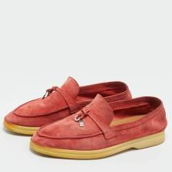 Pre Owned Loro Piana Red Suede Summer Charms Walk Loafers Size 37.5