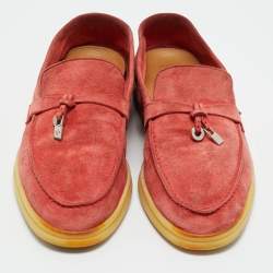 Pre Owned Loro Piana Red Suede Summer Charms Walk Loafers Size 37.5