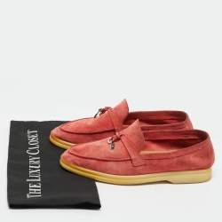 Pre Owned Loro Piana Red Suede Summer Charms Walk Loafers Size 37.5