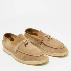 Pre Owned Loro Piana Beige Suede Summer Charms Walk Loafers Size 40