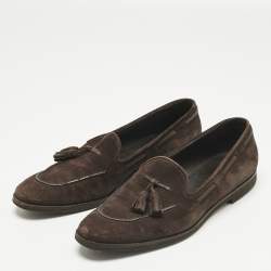 مملوكة مسبقًا Loro Piana Brown Suede Fringe Slip On Loafers Size 37.5