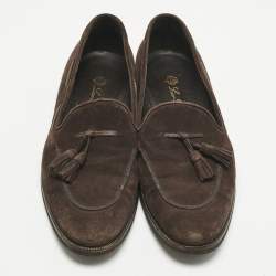 مملوكة مسبقًا Loro Piana Brown Suede Fringe Slip On Loafers Size 37.5