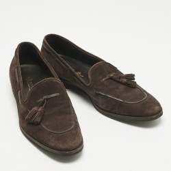مملوكة مسبقًا Loro Piana Brown Suede Fringe Slip On Loafers Size 37.5