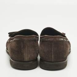 مملوكة مسبقًا Loro Piana Brown Suede Fringe Slip On Loafers Size 37.5