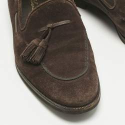 مملوكة مسبقًا Loro Piana Brown Suede Fringe Slip On Loafers Size 37.5