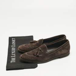 مملوكة مسبقًا Loro Piana Brown Suede Fringe Slip On Loafers Size 37.5