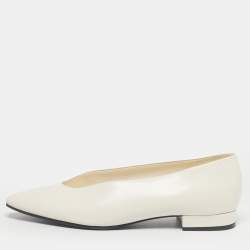 Pre Owned Loro Piana White Leather Rebecca Ballet Flats Size 38