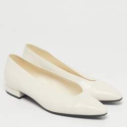 Pre Owned Loro Piana White Leather Rebecca Ballet Flats Size 38