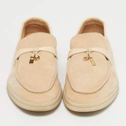Pre Owned Loro Piana Beige Croc Embossed Leather and Suede Summer Charms Walk Loafers Size 39