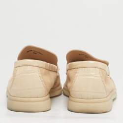 Pre Owned Loro Piana Beige Croc Embossed Leather and Suede Summer Charms Walk Loafers Size 39