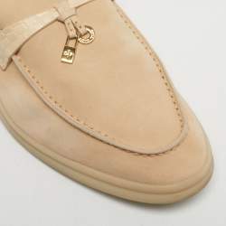 Pre Owned Loro Piana Beige Croc Embossed Leather and Suede Summer Charms Walk Loafers Size 39