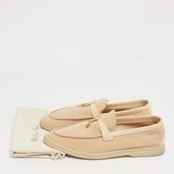 Pre Owned Loro Piana Beige Croc Embossed Leather and Suede Summer Charms Walk Loafers Size 39