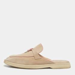 Pre Owned Loro Piana Beige/Pink Suede Babouche Charms Walk Mules Size 40