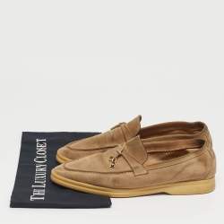 Pre Owned Loro Piana Beige Suede Summer Charms Walk Slip On Loafers Size 39