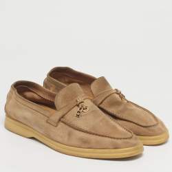 Pre Owned Loro Piana Beige Suede Summer Charms Walk Slip On Loafers Size 39