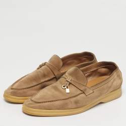Pre Owned Loro Piana Beige Suede Summer Charms Walk Slip On Loafers Size 39