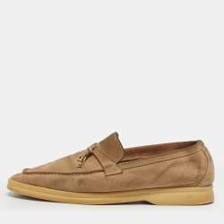Pre Owned Loro Piana Beige Suede Summer Charms Walk Slip On Loafers Size 39
