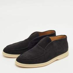Pre Owned Loro Piana Navy Blue Suede Open Walk Ankle Length Boots Size 36.5