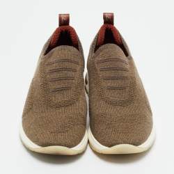 Pre Owned Loro Piana Brown Knit Fabric 360 LP Flexy Walk Slip On Sneakers Size 36.5