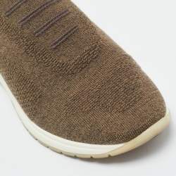 Pre Owned Loro Piana Brown Knit Fabric 360 LP Flexy Walk Slip On Sneakers Size 36.5