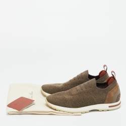 Pre Owned Loro Piana Brown Knit Fabric 360 LP Flexy Walk Slip On Sneakers Size 36.5