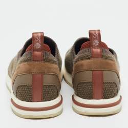 Pre Owned Loro Piana Brown Knit Fabric 360 LP Flexy Walk Slip On Sneakers Size 36.5