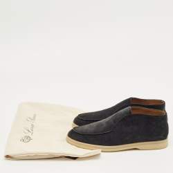 Pre Owned Loro Piana Navy Blue Suede Open Walk Ankle Length Boots Size 37.5