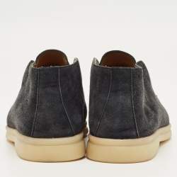 Pre Owned Loro Piana Navy Blue Suede Open Walk Ankle Length Boots Size 37.5