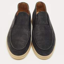 Pre Owned Loro Piana Navy Blue Suede Open Walk Ankle Length Boots Size 37.5