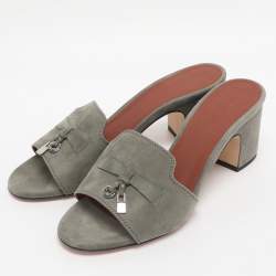 Pre Owned Loro Piana Green Suede Summer Charms Walk Slide Sandals Size 36.5
