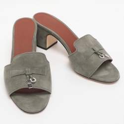Pre Owned Loro Piana Green Suede Summer Charms Walk Slide Sandals Size 36.5