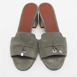Pre Owned Loro Piana Green Suede Summer Charms Walk Slide Sandals Size 36.5