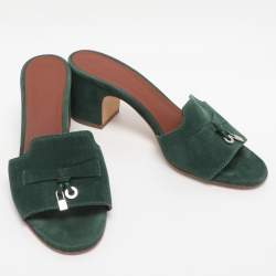 Pre Owned Loro Piana Green Suede Summer Charms Walk Slides Size 36.5